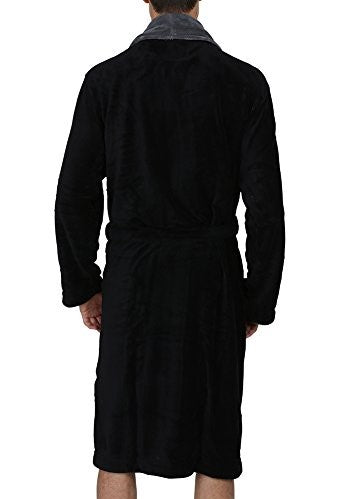 Fleece Bathrobes with Featured Shawl Collar - Black & Grey