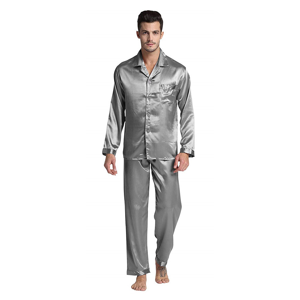Silky Satin Pajama Set for Men Grey