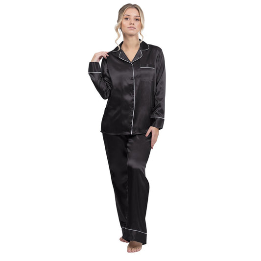 Silky Satin Pajama Sets - Black