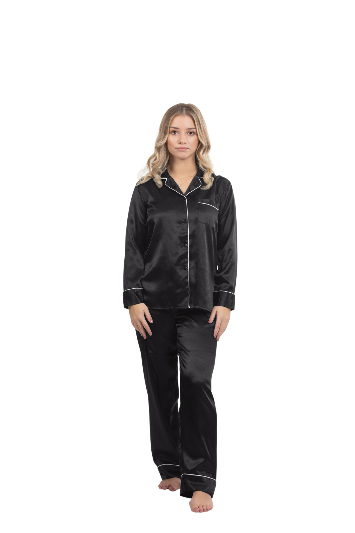 Silky Satin Pajama Sets - Black