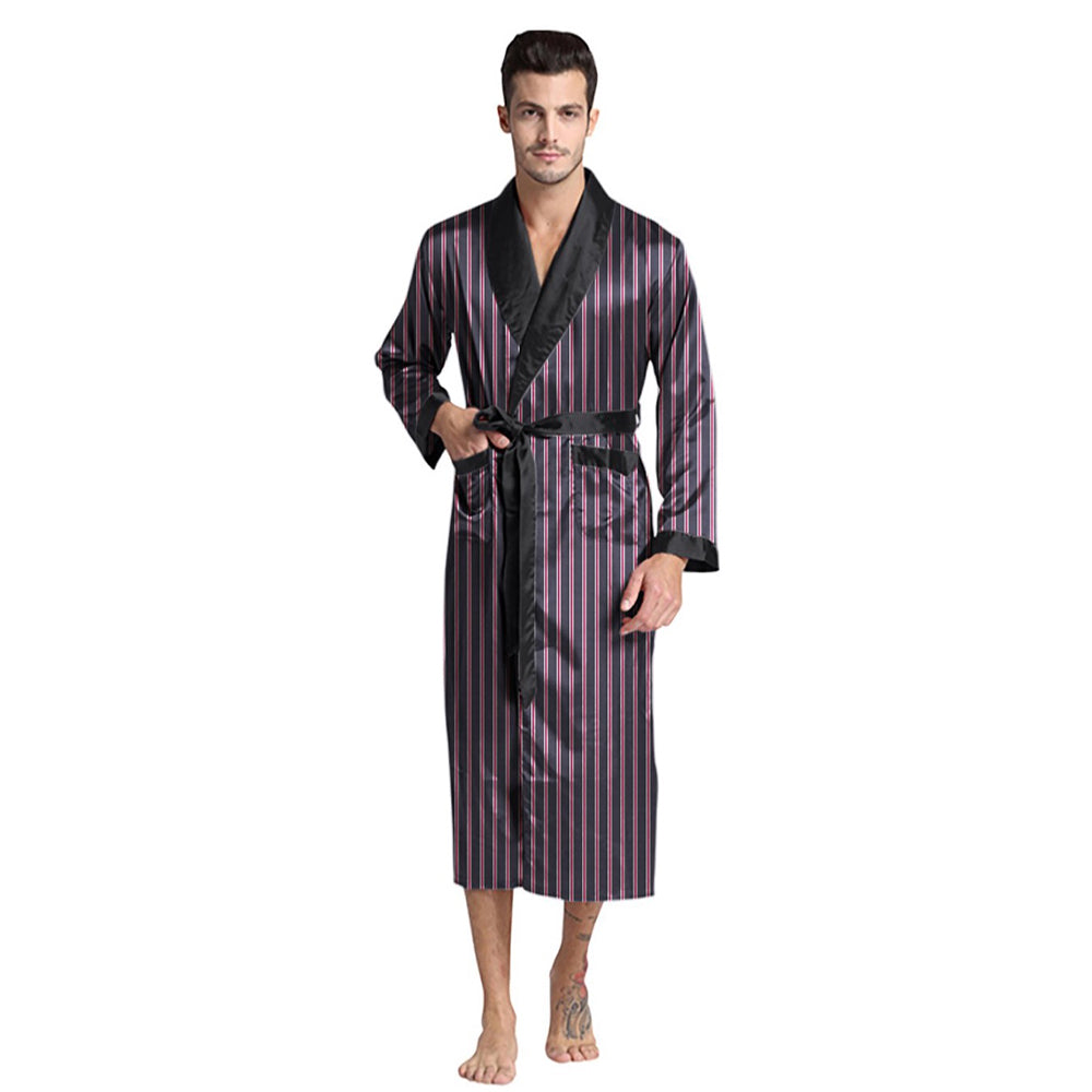 Black Silky Satin Striped Robe