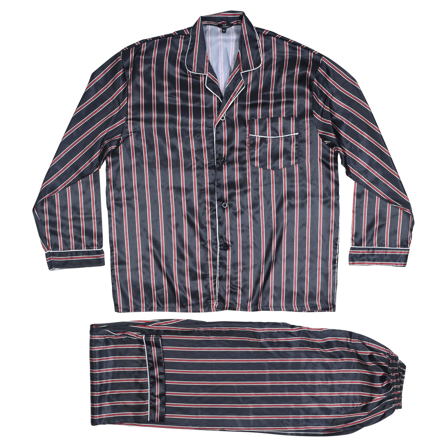 Mens Black Striped Silky Satin Pajama Set