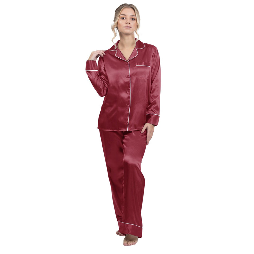 Luxurobes Silky Satin Pajama Set - Burgundy –