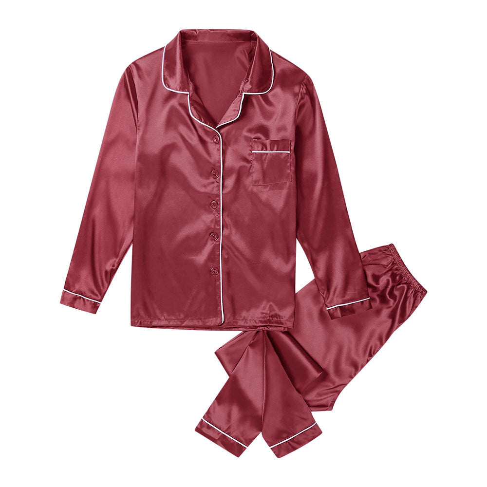 Silky Satin Pajama Set - Burgundy