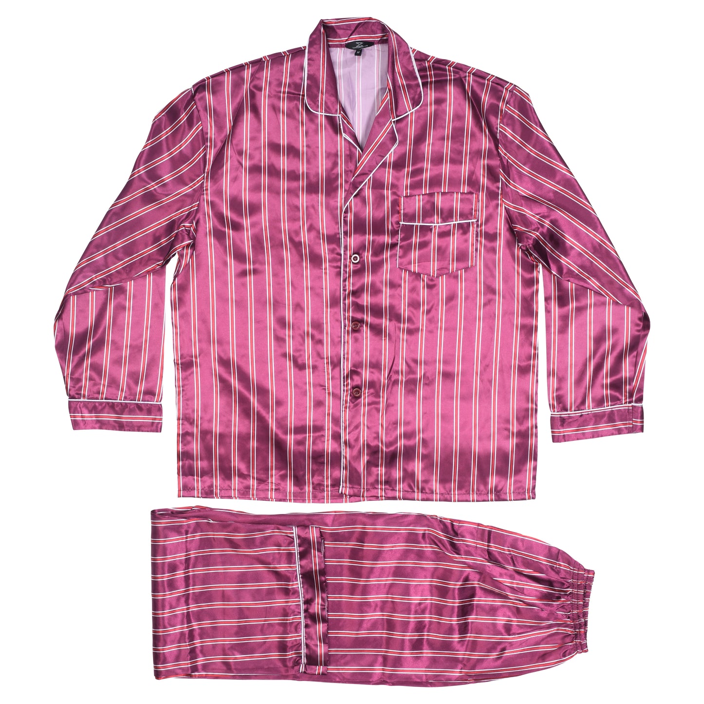 Mens Burgundy Striped Silky Satin Pajama Set