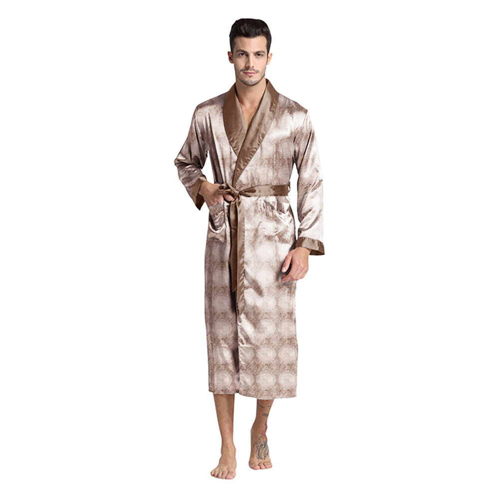 Coffee Brocade Lightweight Silky Satin Robe