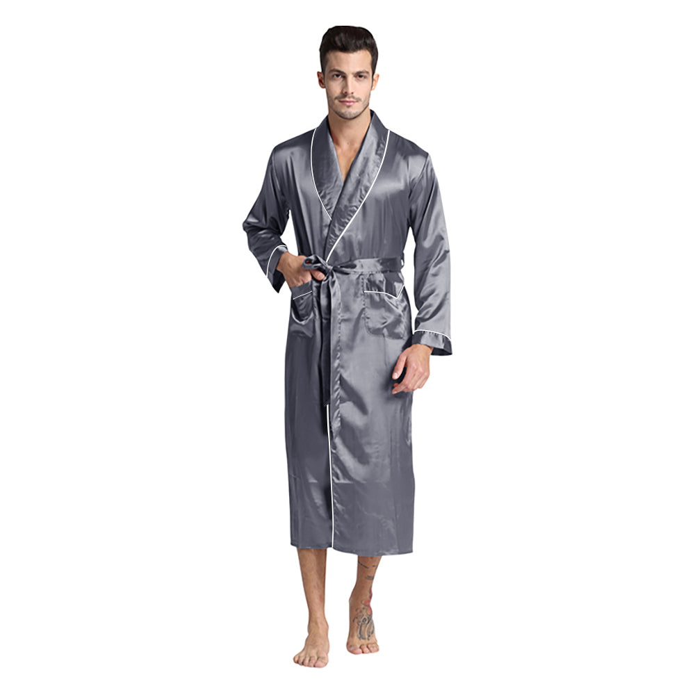 Grey Silky Satin Robe