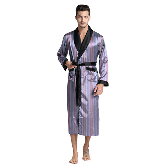 Grey Silky Satin Striped Robe