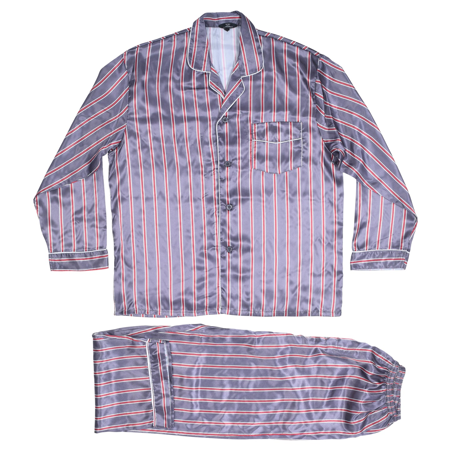 Mens Grey Striped Silky Satin Pajama Set