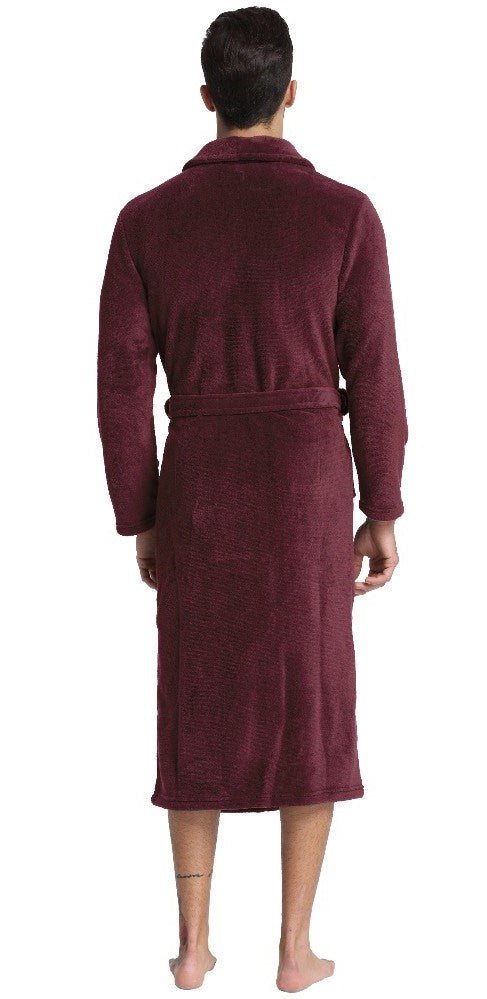 Burgundy Shawl Collar Fleece Bathrobe