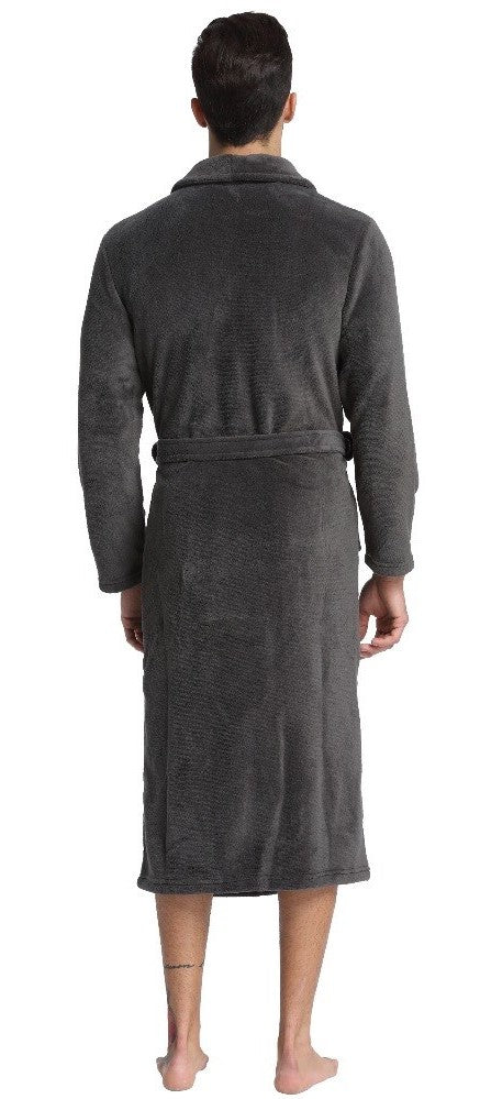 Grey Shawl Collar Fleece Bathrobe