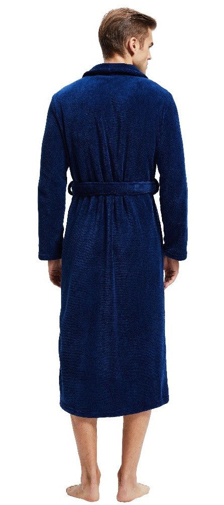 Navy Shawl Collar Fleece Bathrobe