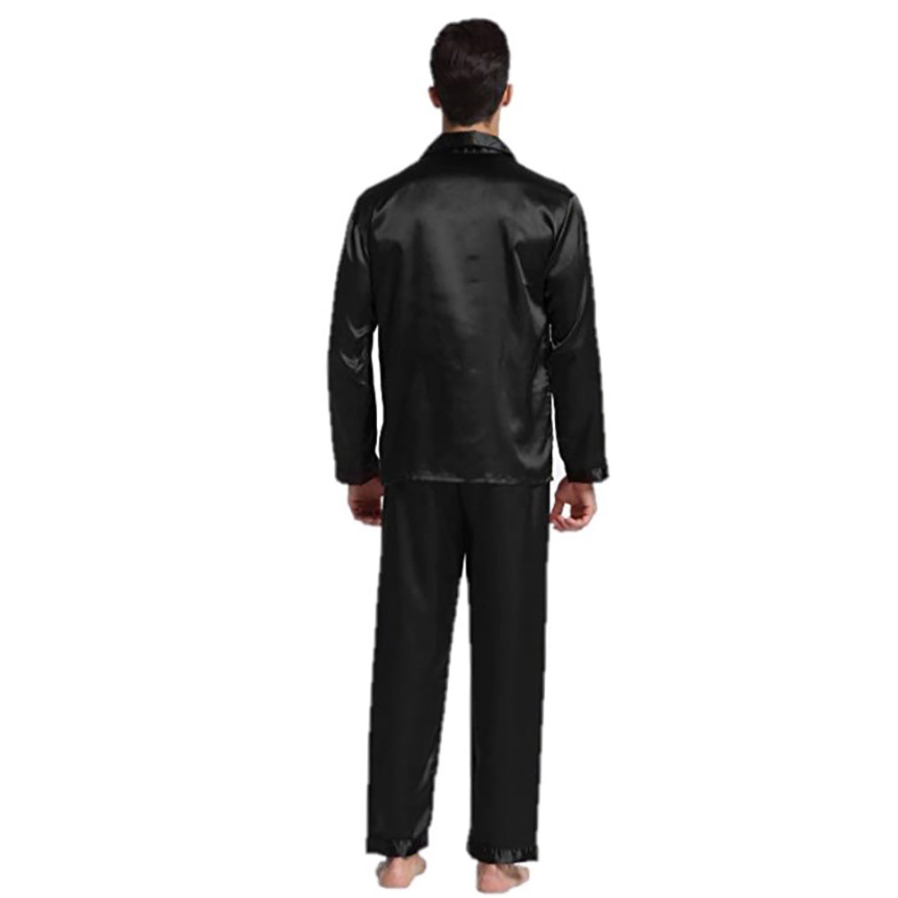 Silky Satin Pajama Set for Men - Solid Black