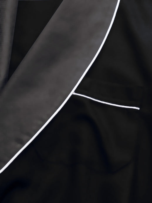 Heavyweight Black Silky Satin Robe with Contrasting Grey Shawl Collar
