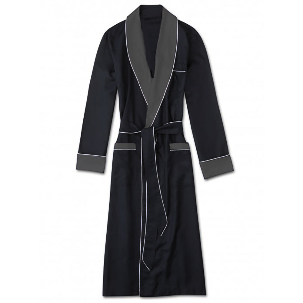 Heavyweight Black Silky Satin Robe with Contrasting Grey Shawl Collar