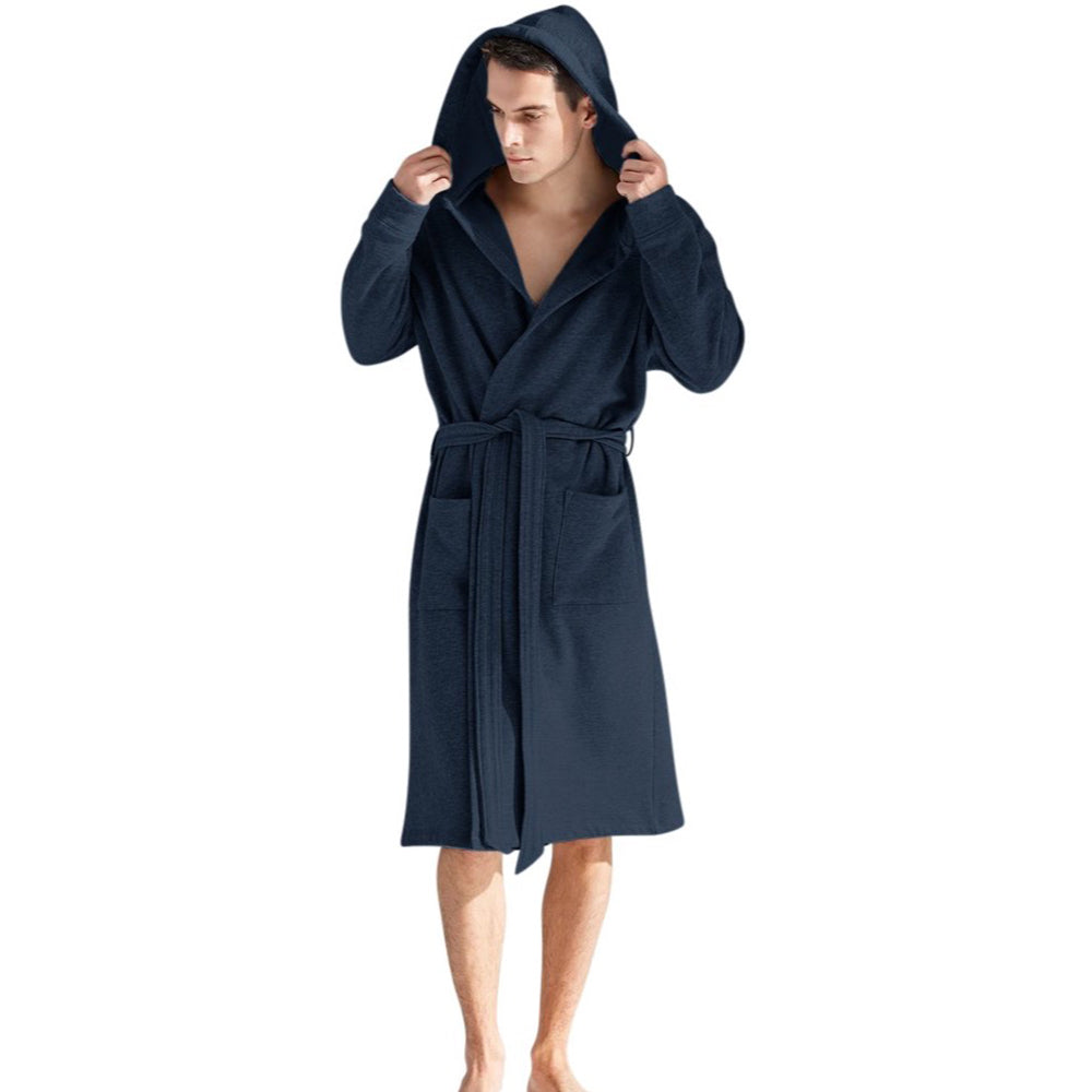 Hooded Sweatshirt Style Robe - Navy Blue