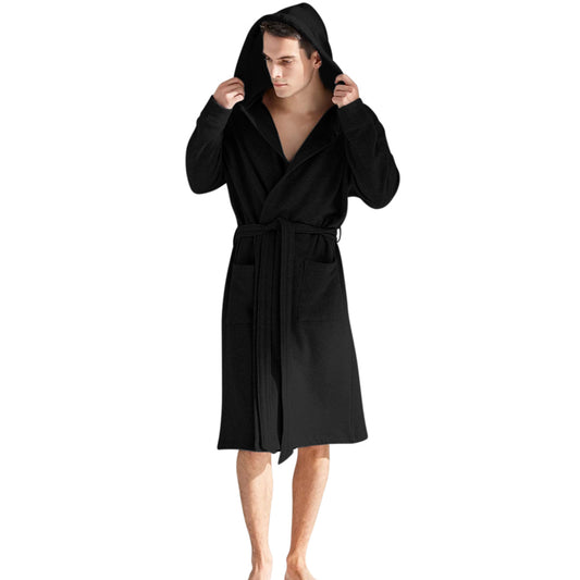 Hooded Sweatshirt Style Robe - Black