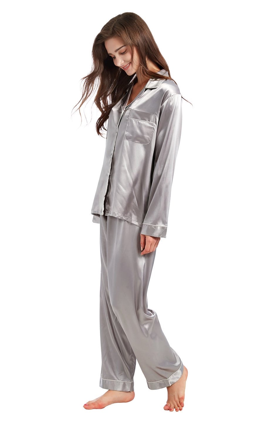 Satin Pajama Set - Grey