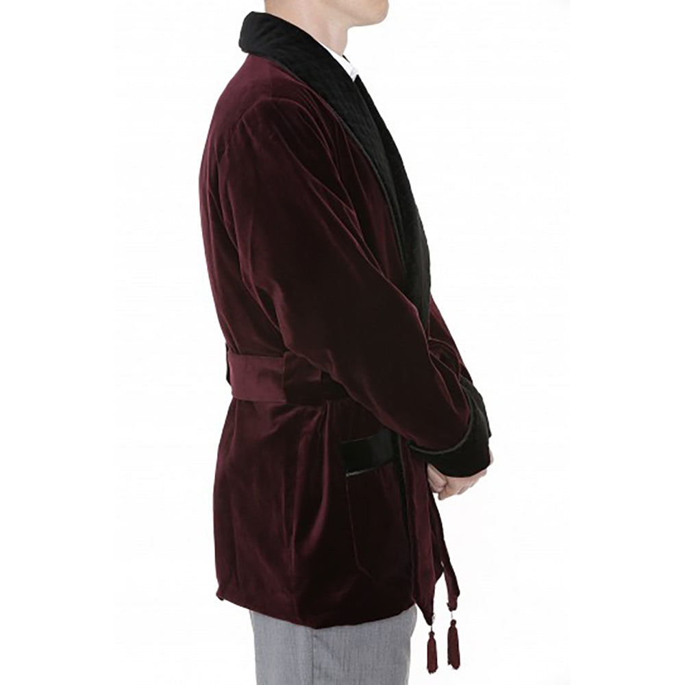 Velvet Smoking Jacket - Burgundy with Black Quilted Collar