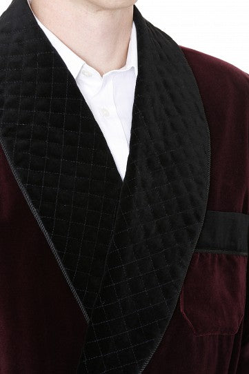 Velvet Smoking Jacket - Burgundy with Black Quilted Collar