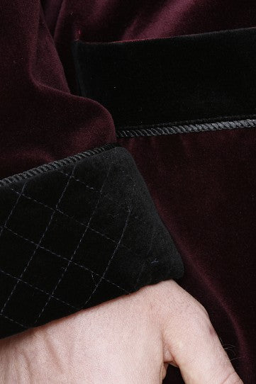 Velvet Smoking Jacket - Burgundy with Black Quilted Collar