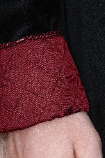 Velvet Smoking Jacket - Black with Burgundy Quilted Collar