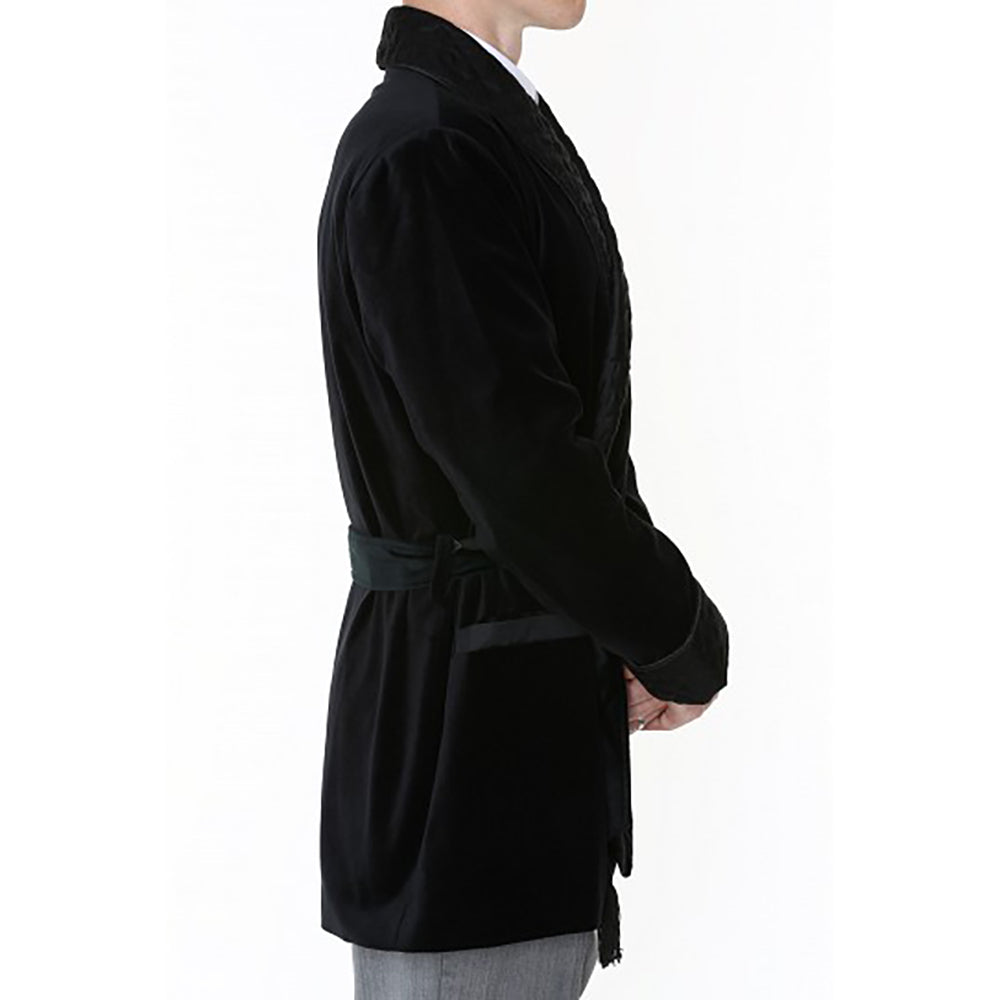 Velvet Smoking Jacket - Black with Quilted Collar