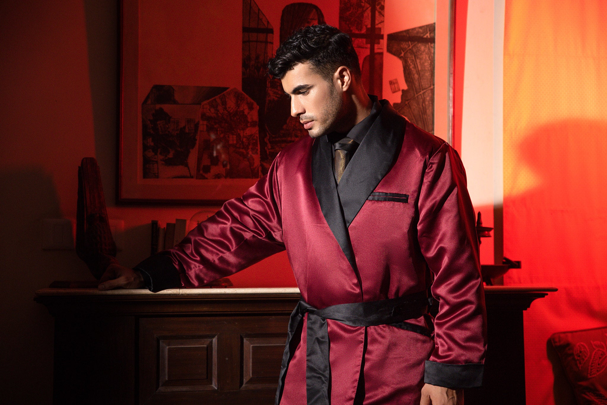 Mens Traditional Smoking Jacket Robes in Velvet  Quilted Silk