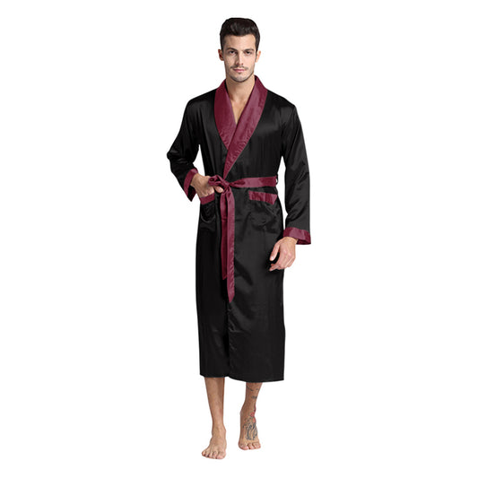 Black Burgundy Satin Robe for Men
