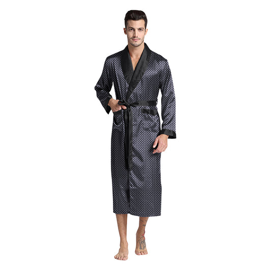 Black Pattern Satin Robe for men