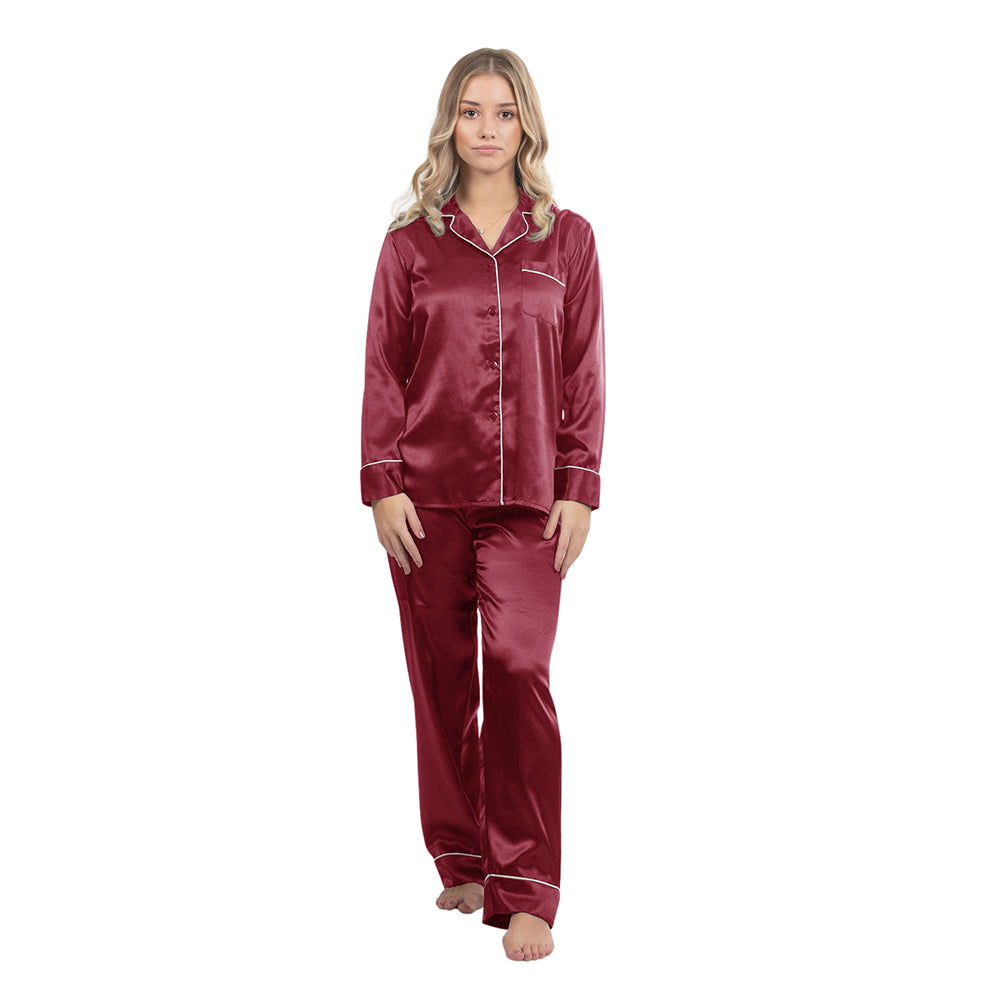 Silky Satin Pajama Set - Burgundy