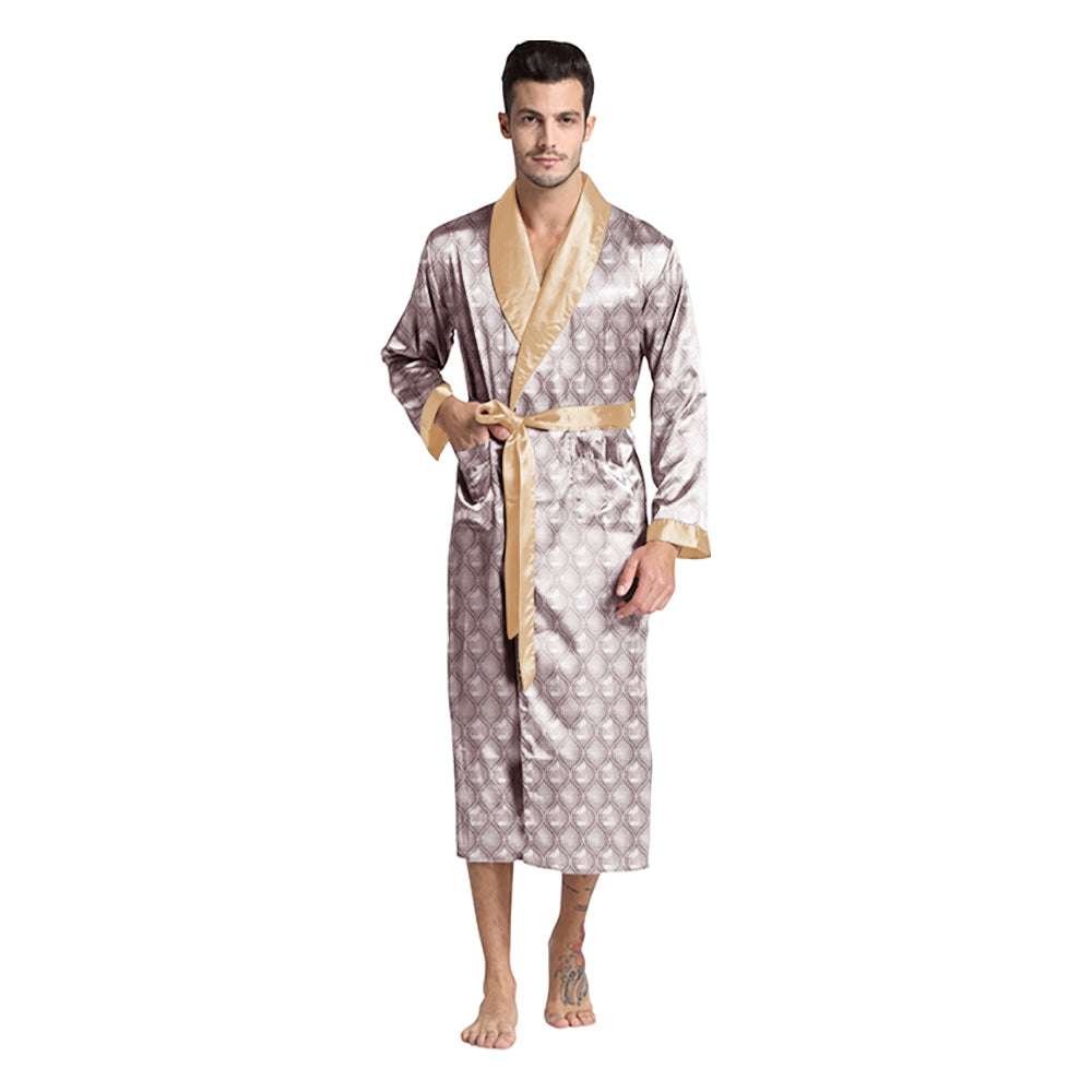 Golden Brocade Satin Silk Robes for Men