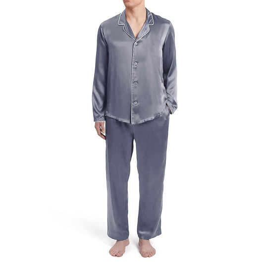 Mens Grey Solid Silky Satin Pajama Set