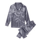 Satin Pajama Sets with contrast piping for women - Grey