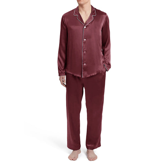 Mens Burgundy Solid Silky Satin Pajama Set