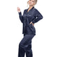 Satin Pajama Sets with contrast piping for women - Navy Blue