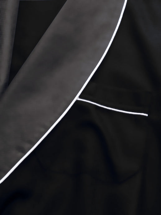 Heavyweight Black Silky Satin Robe with Contrasting  Grey Shawl Collar