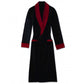 Heavyweight Black Silky Satin Robe with Contrasting Burgundy Shawl Collar