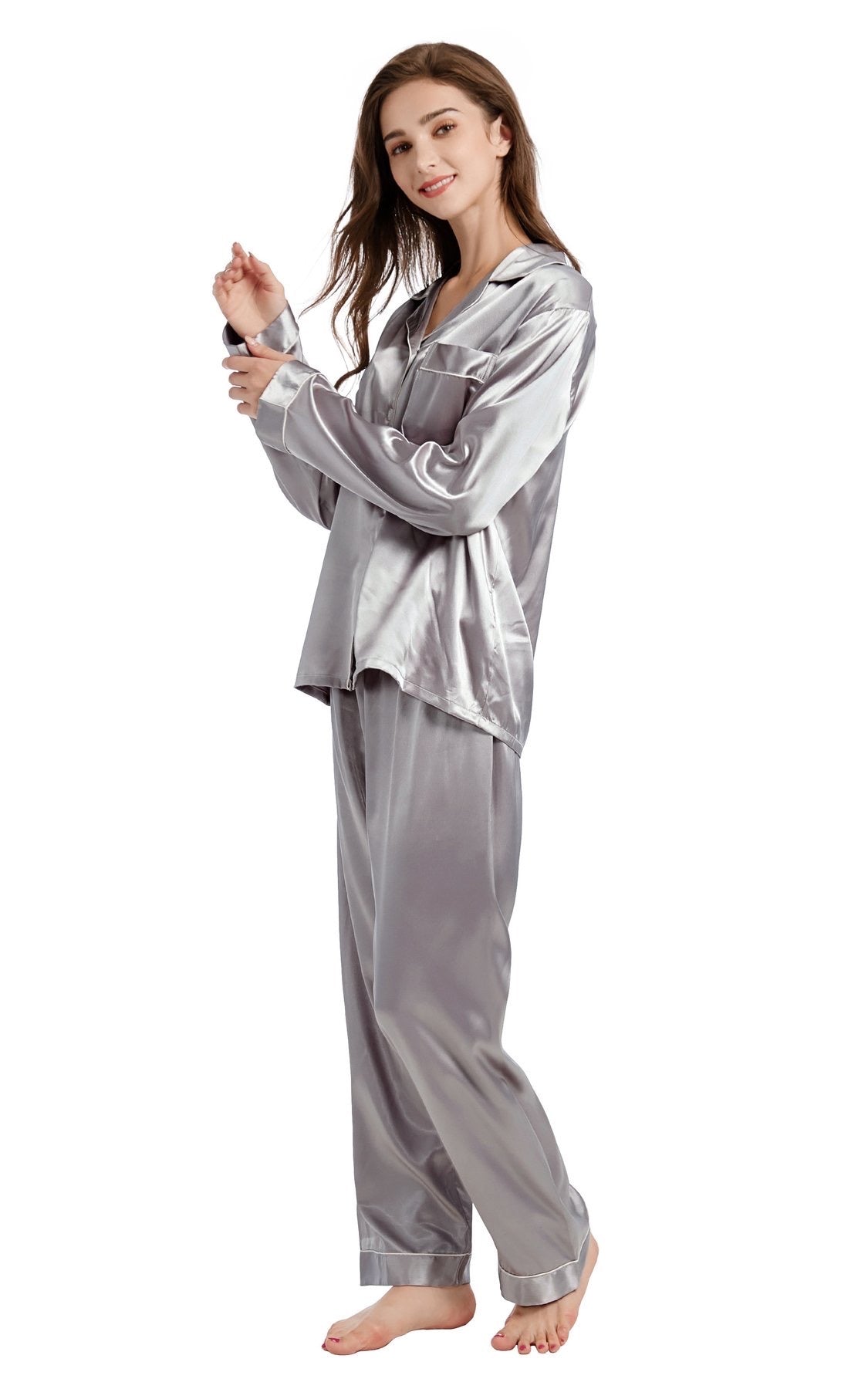 Satin Silk Pajamas Home Suit, for Women's Set Pyjamas Pajama,Pink-Medium