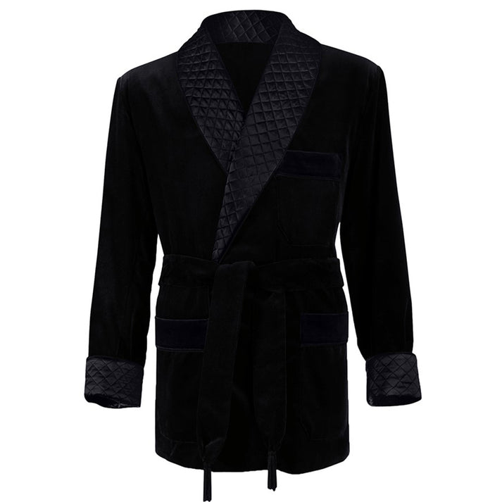 Luxurobes Velvet Smoking Jacket - Black with Quilted Collar – LuxuRobes.com