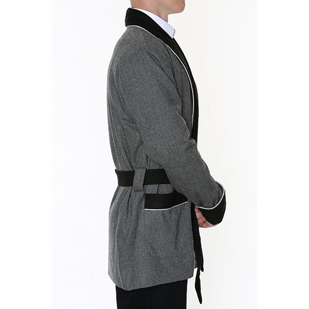 Wool Blended Grey Smoking Jacket with Black Collar