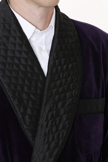 Velvet Smoking Jacket - Regal Purple with Black Quilted Collar