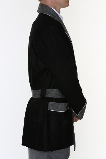 Wool Blended Black Smoking Jacket with Grey Collar