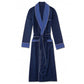 Navy Silky Satin Robe with Contrasting Blue Shawl Collar